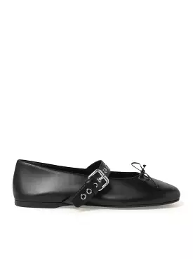 black leather ballet flats