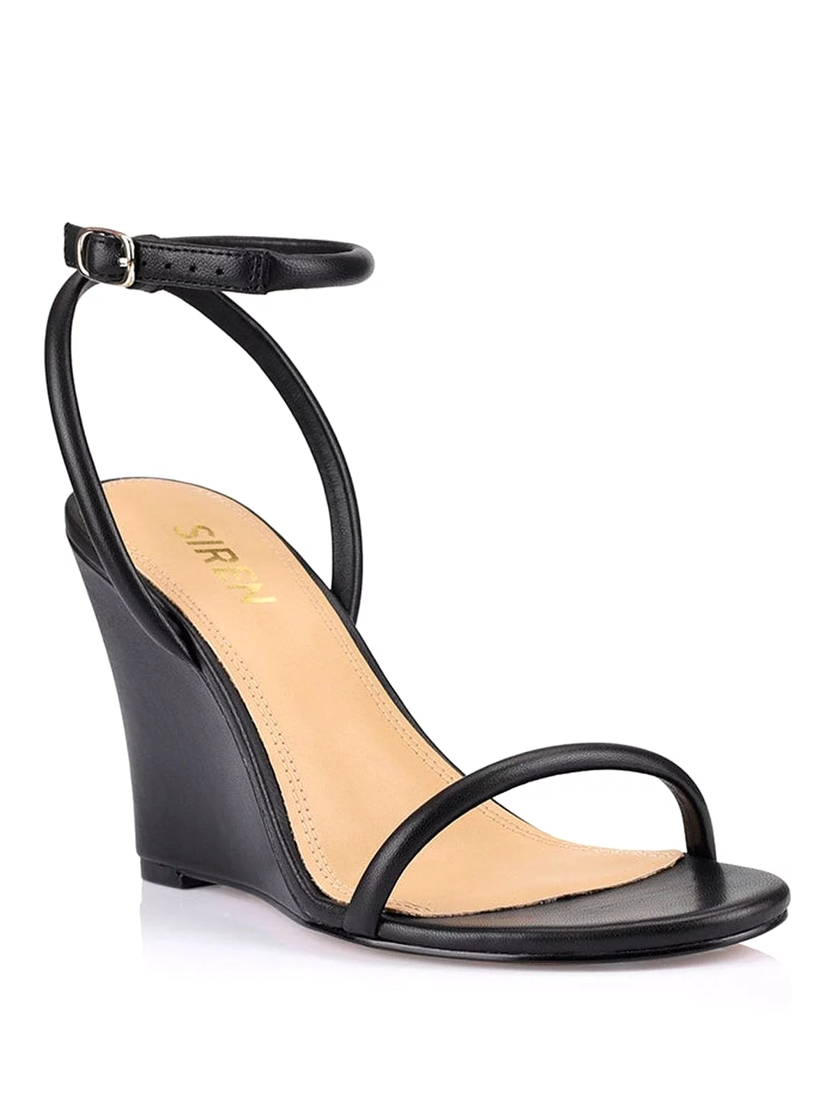 Black Leather Bebe Wedge Sandals