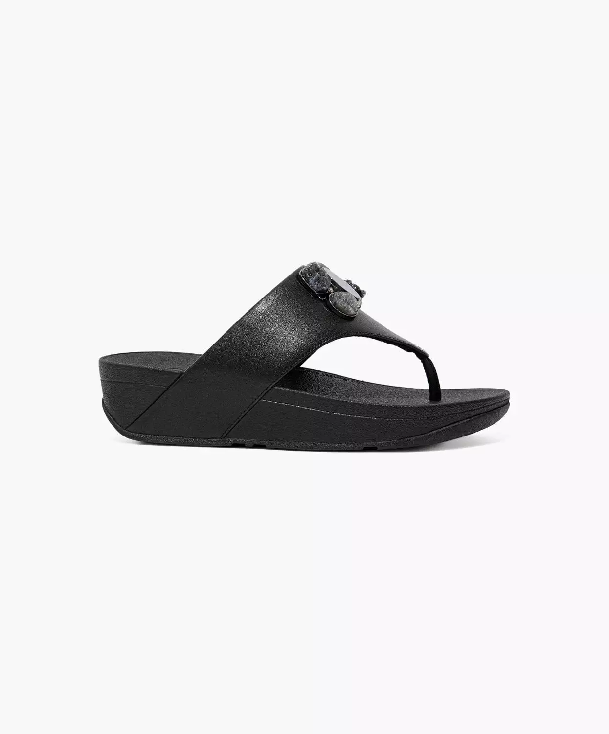 Black Leather Toe Post Sandals FitFlop Rosa Stone-Cluster