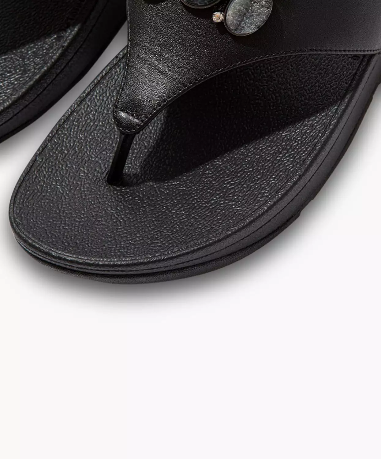 Black Leather Toe Post Sandals FitFlop Rosa Stone-Cluster