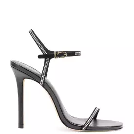 Black Leather Venus Crystal Sandal