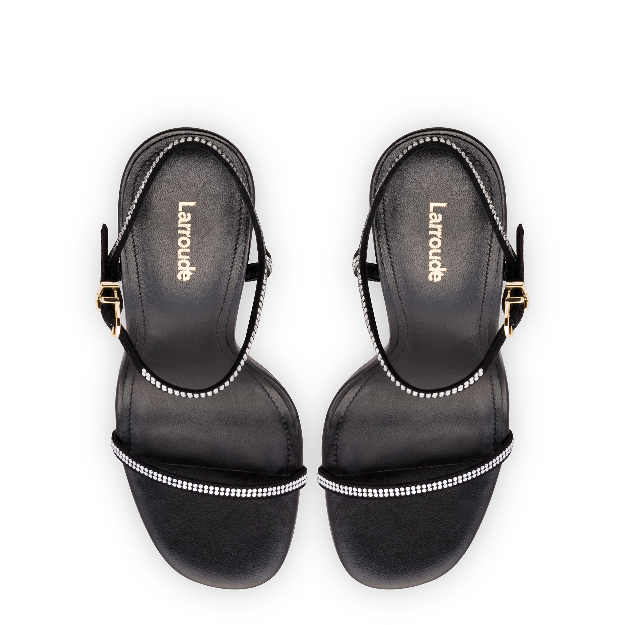 Black Leather Venus Crystal Sandal