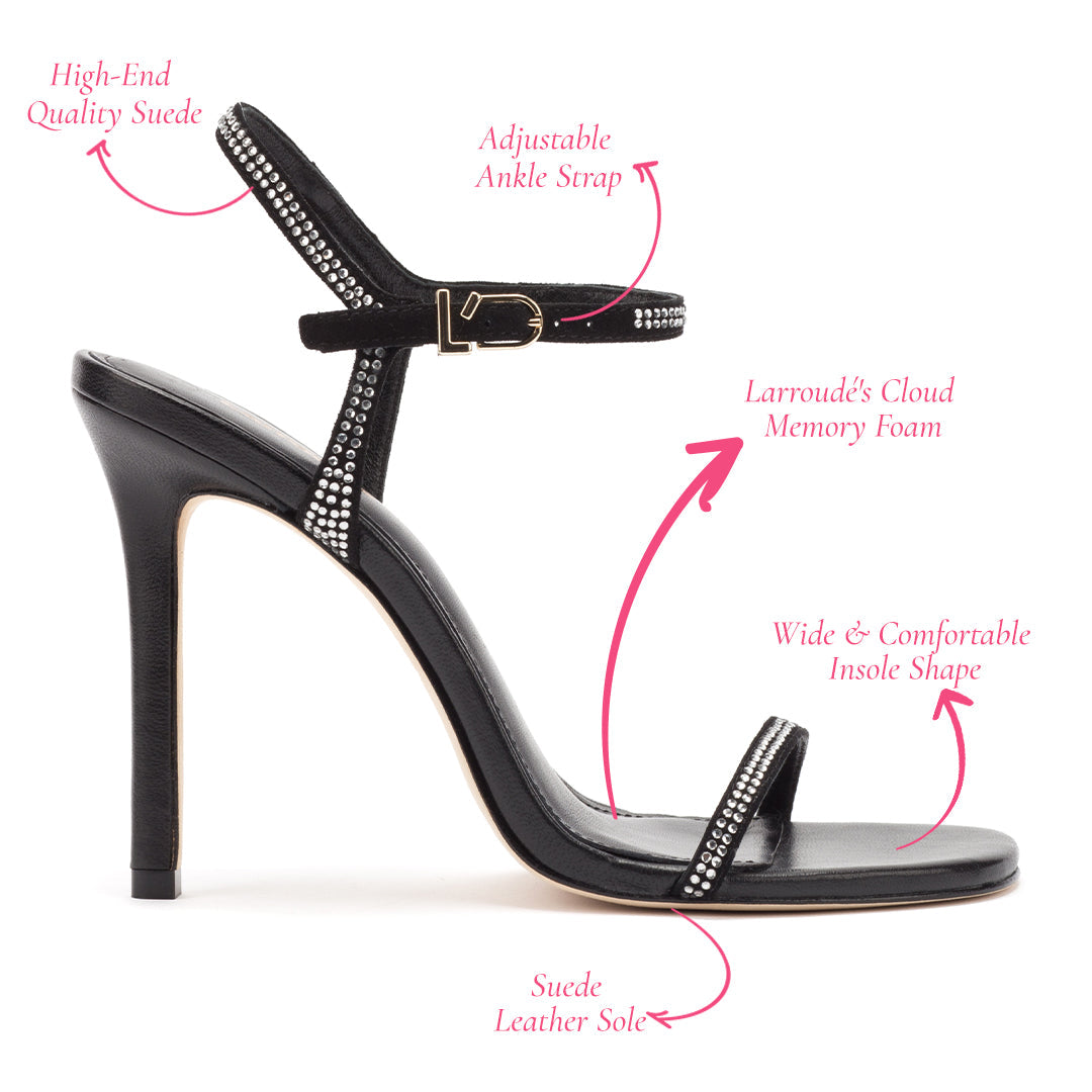 Black Leather Venus Crystal Sandal