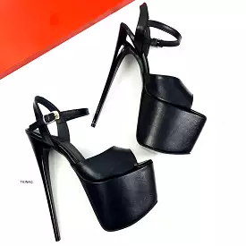 Black Pencil Heel Sandals