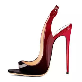 Black Red Gradient Slingback Sandals Open Toe High Heels