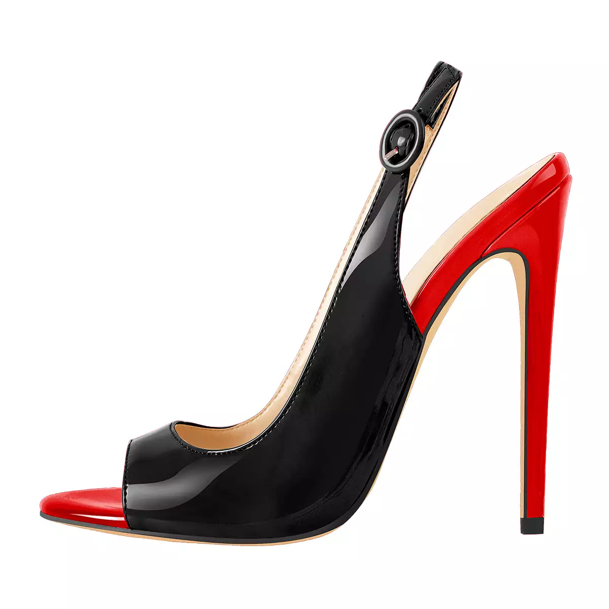 Black Red High Heels Slingback Sandals