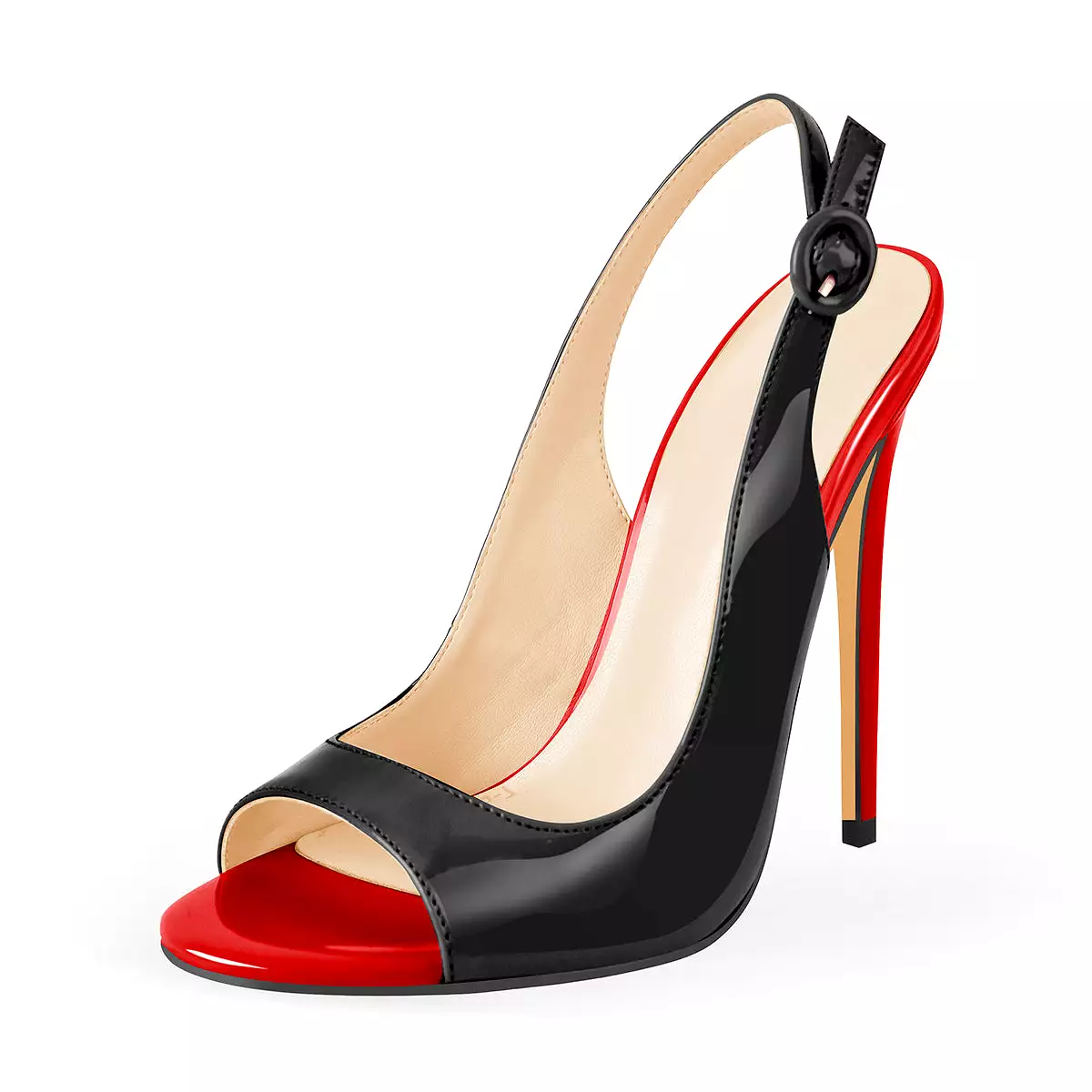 Black Red High Heels Slingback Sandals