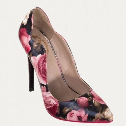 black rose print stiletto heels