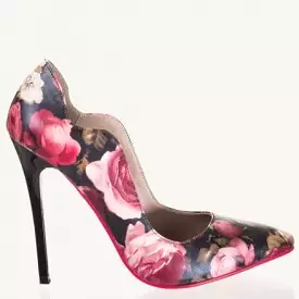 black rose print stiletto heels