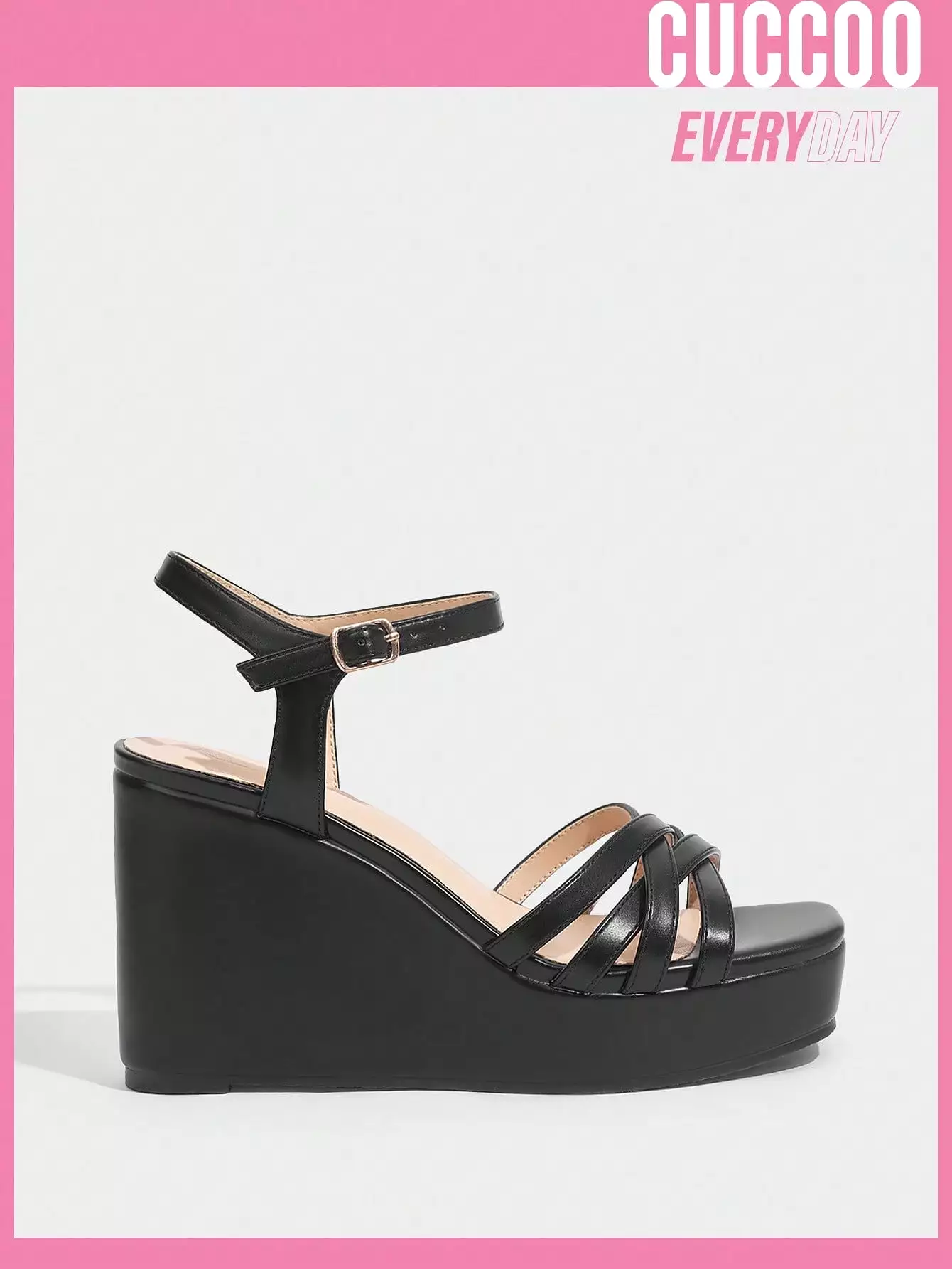 Black Strappy Wedge Sandals - Women's Spring and Summer Fashion Shoes