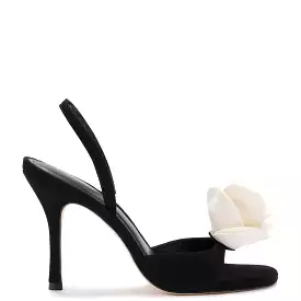 Black Suede and Ivory Satin Salma Sandal