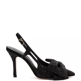 black suede crystal pump