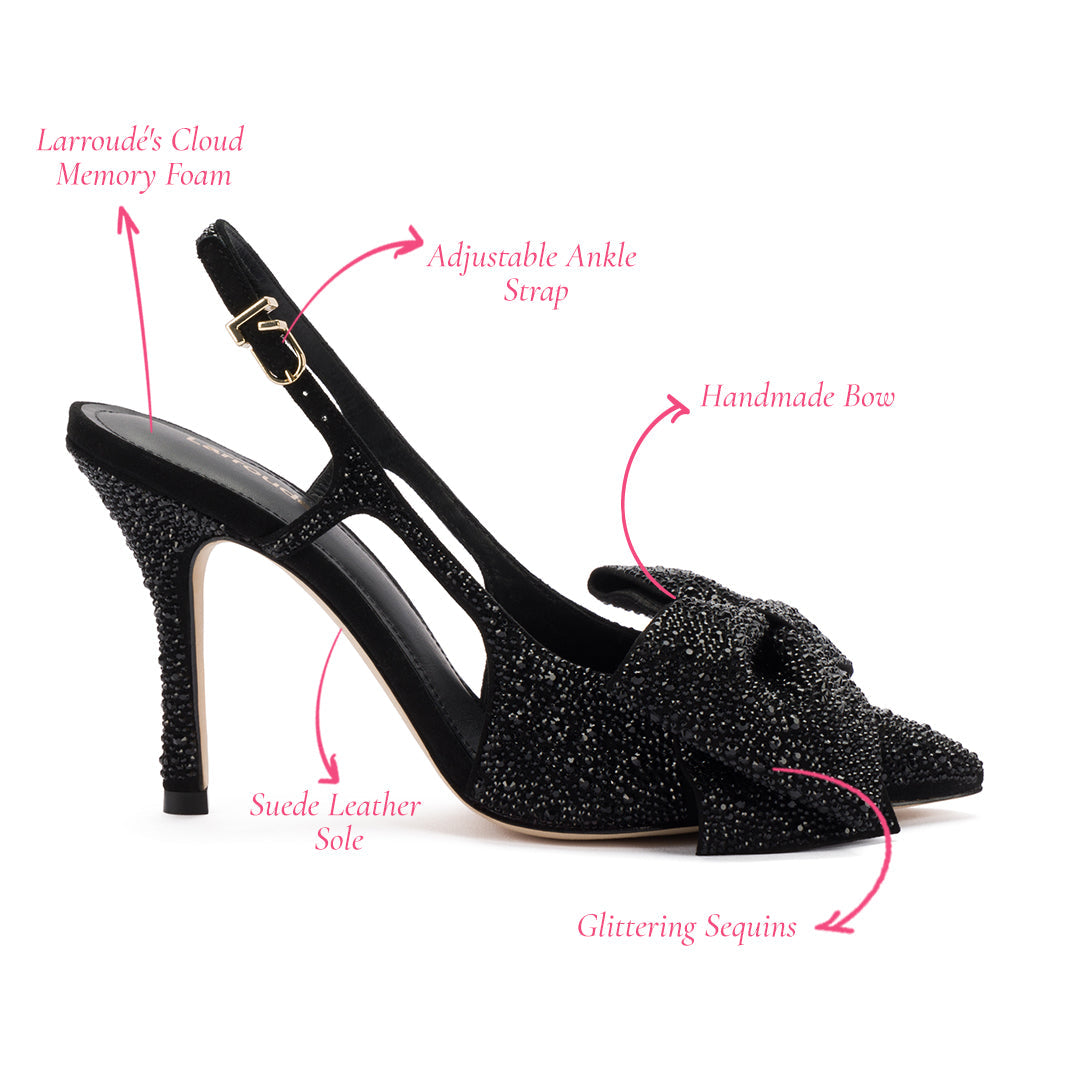 black suede crystal pump