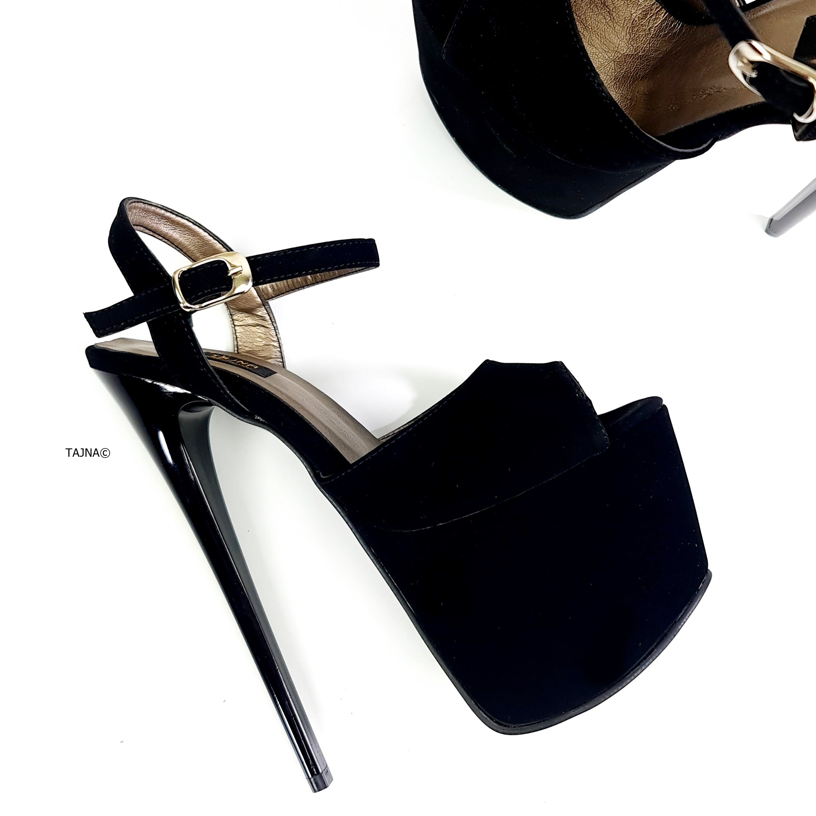 Black Suede Pencil High Heel Sandals - Shop now.