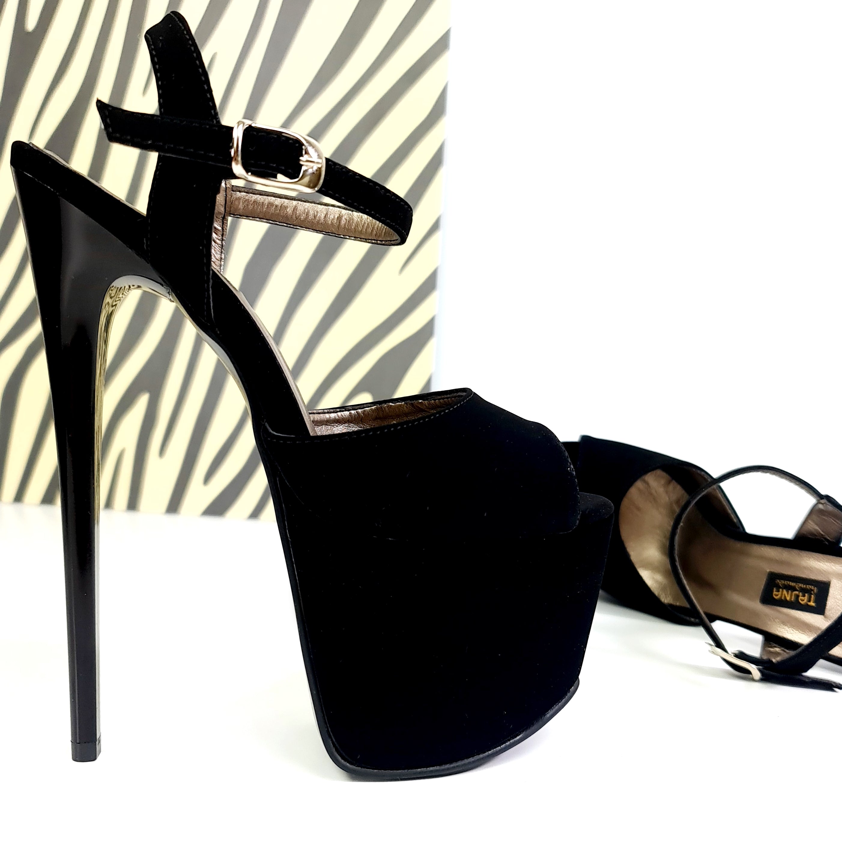 Black Suede Pencil High Heel Sandals - Shop now.