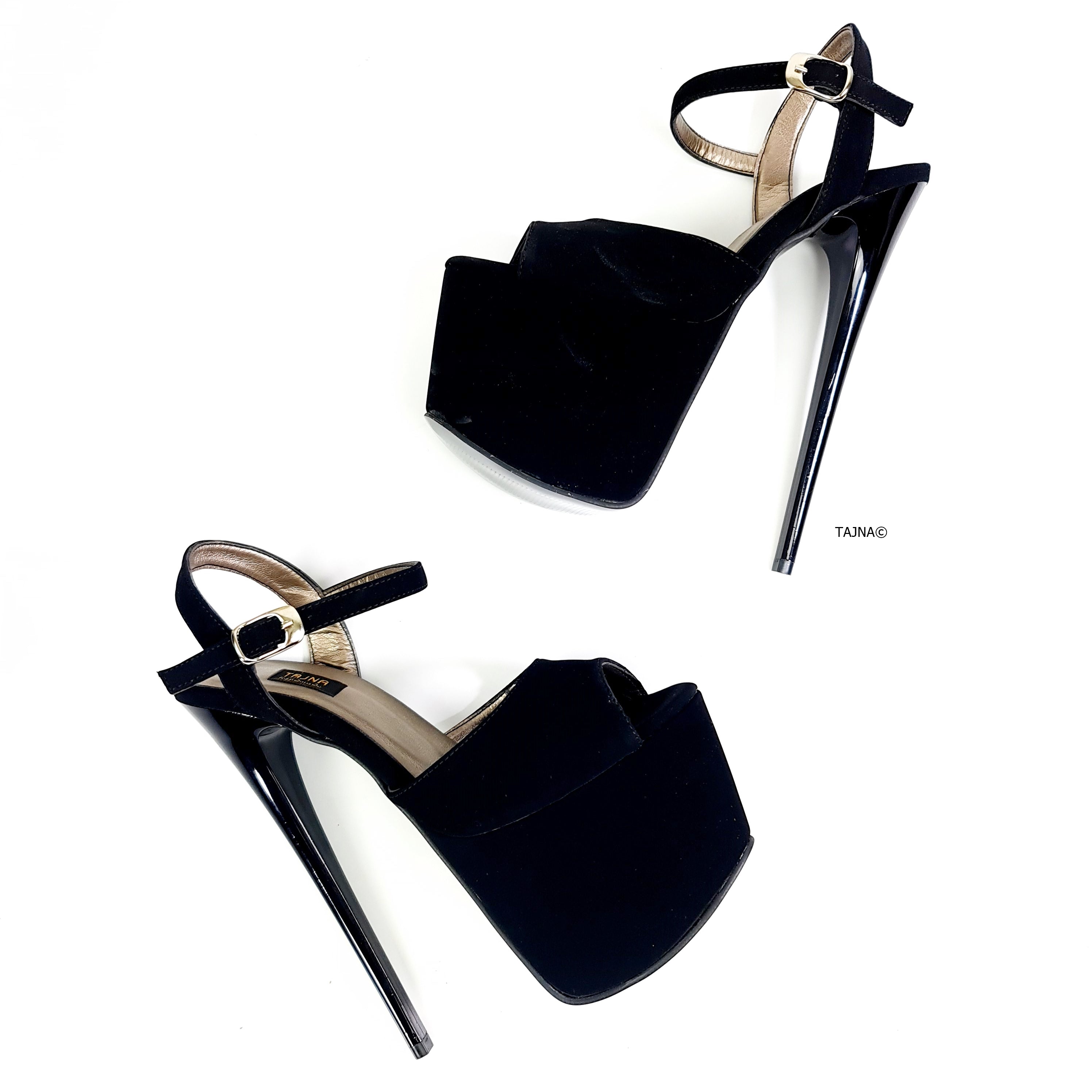 Black Suede Pencil High Heel Sandals - Shop now.