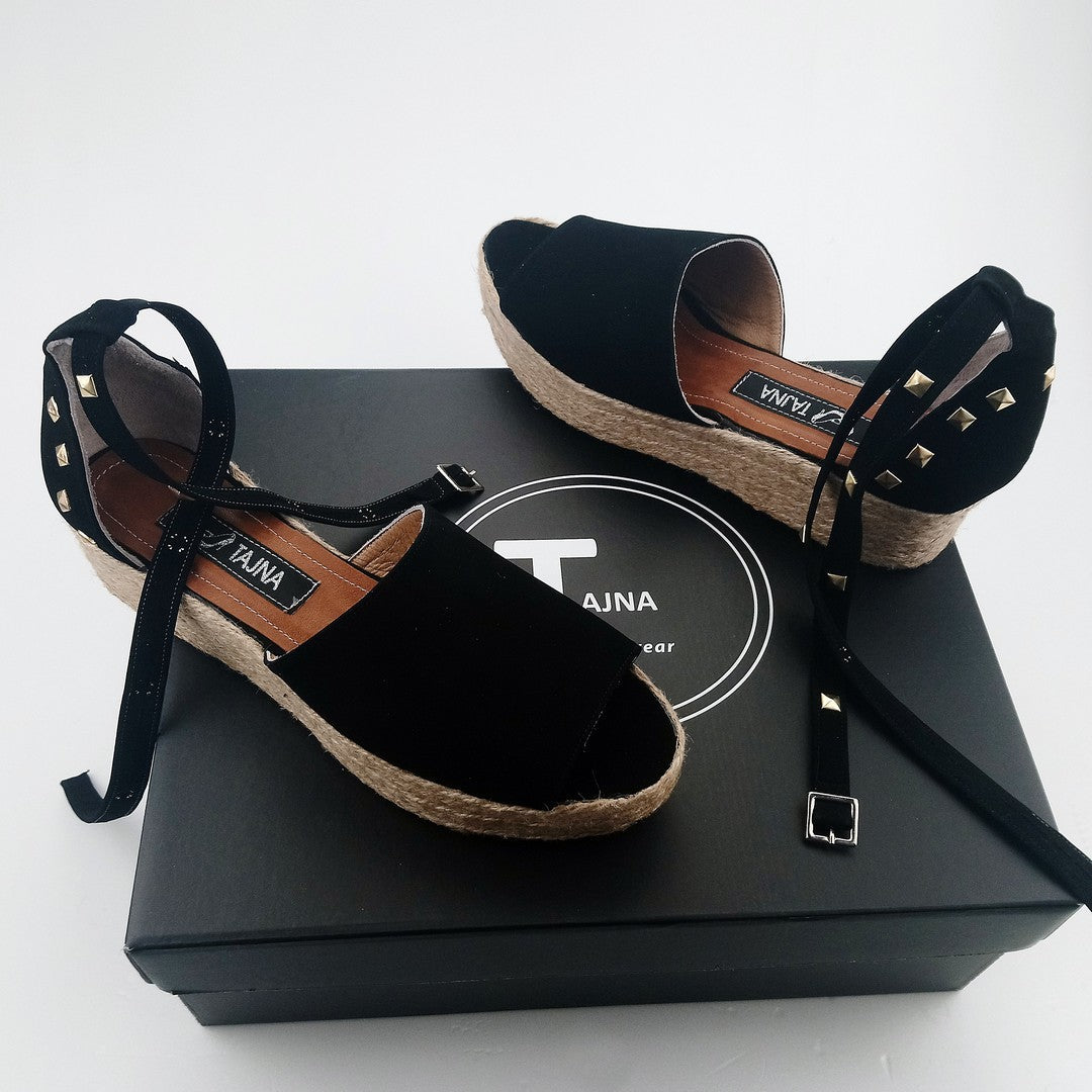 Black wedge espadrille sandals