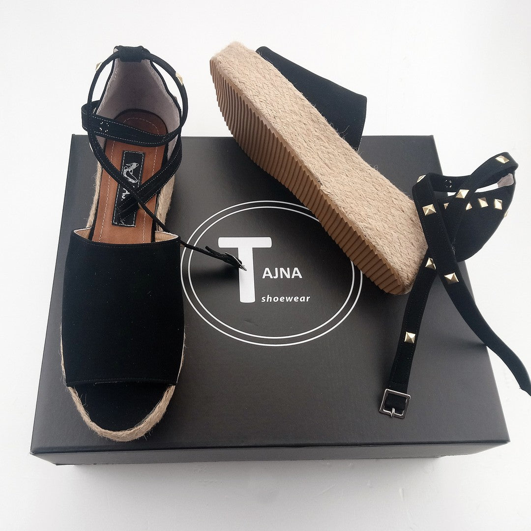 Black wedge espadrille sandals