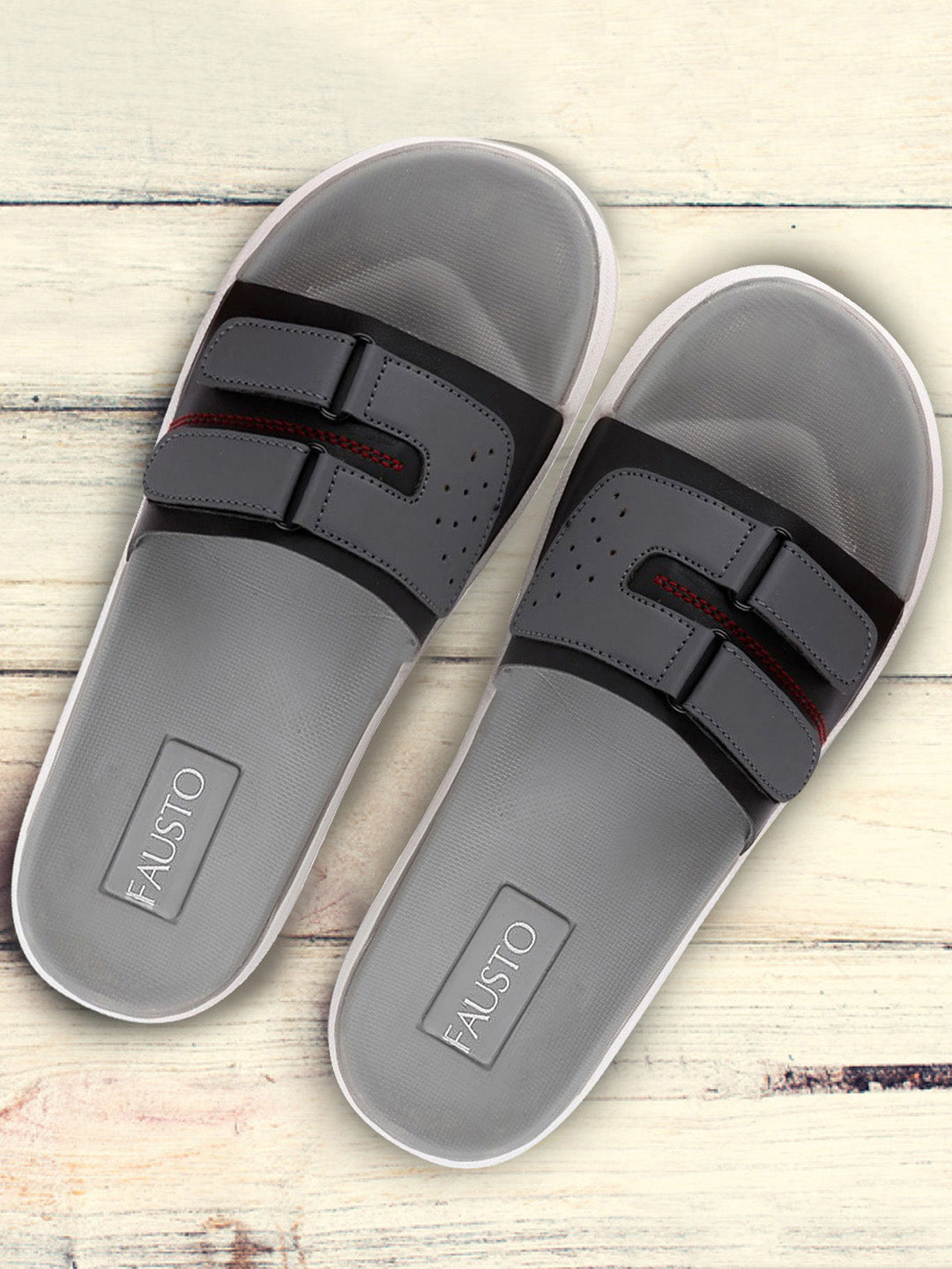 Black/Grey Men's Casual Slip-On Multistrap Slider Flip-Flops