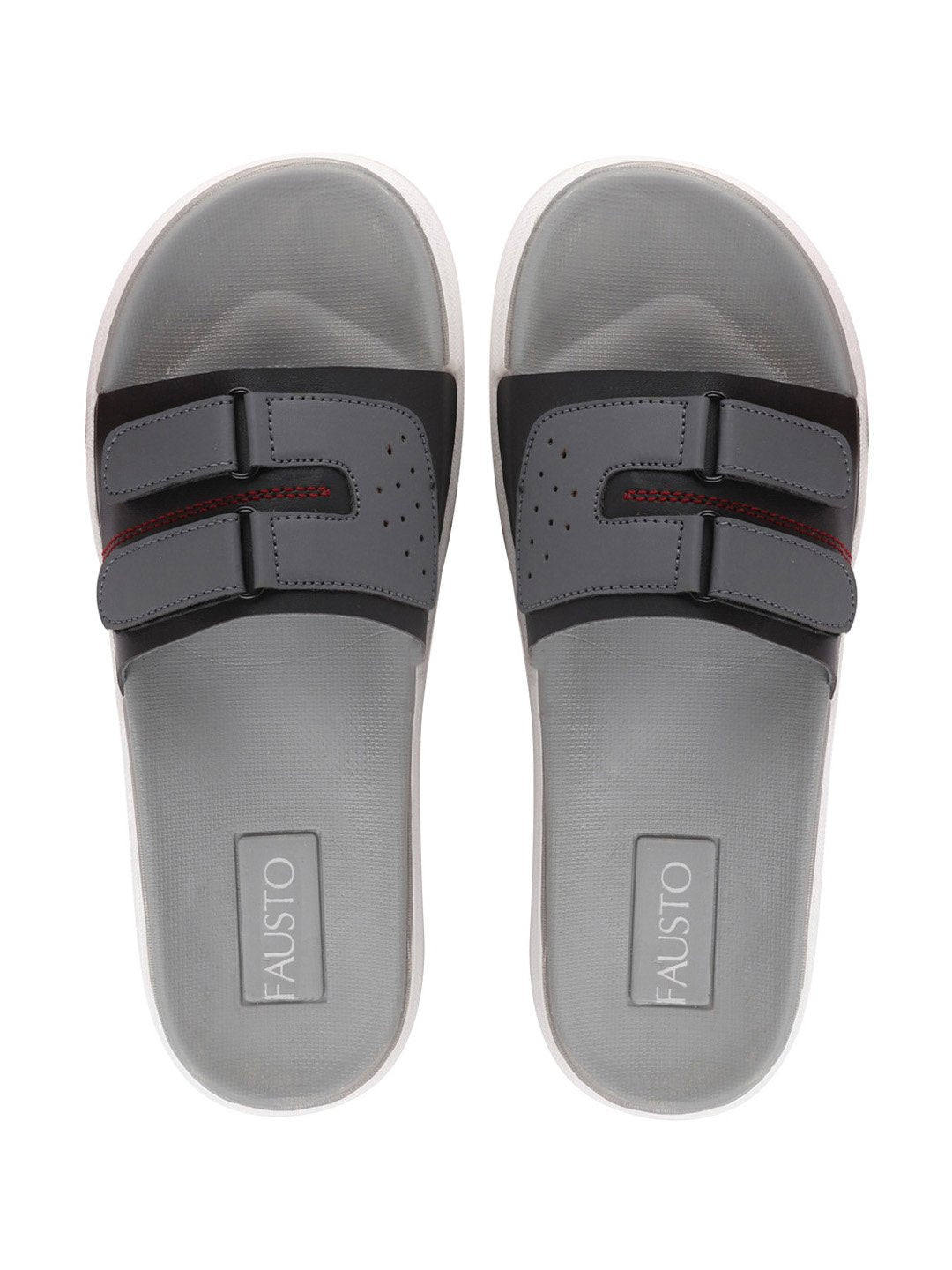 Black/Grey Men's Casual Slip-On Multistrap Slider Flip-Flops