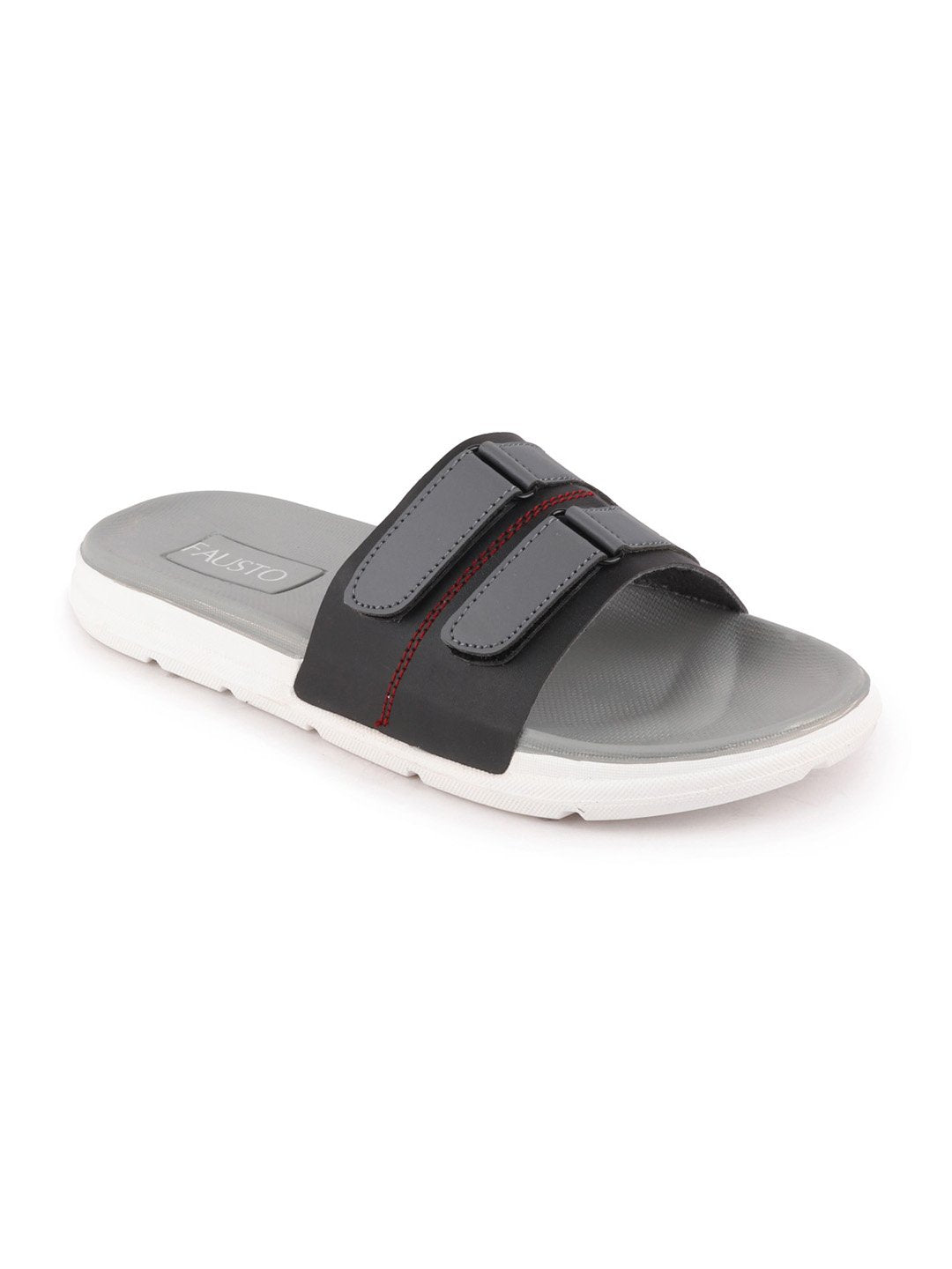 Black/Grey Men's Casual Slip-On Multistrap Slider Flip-Flops