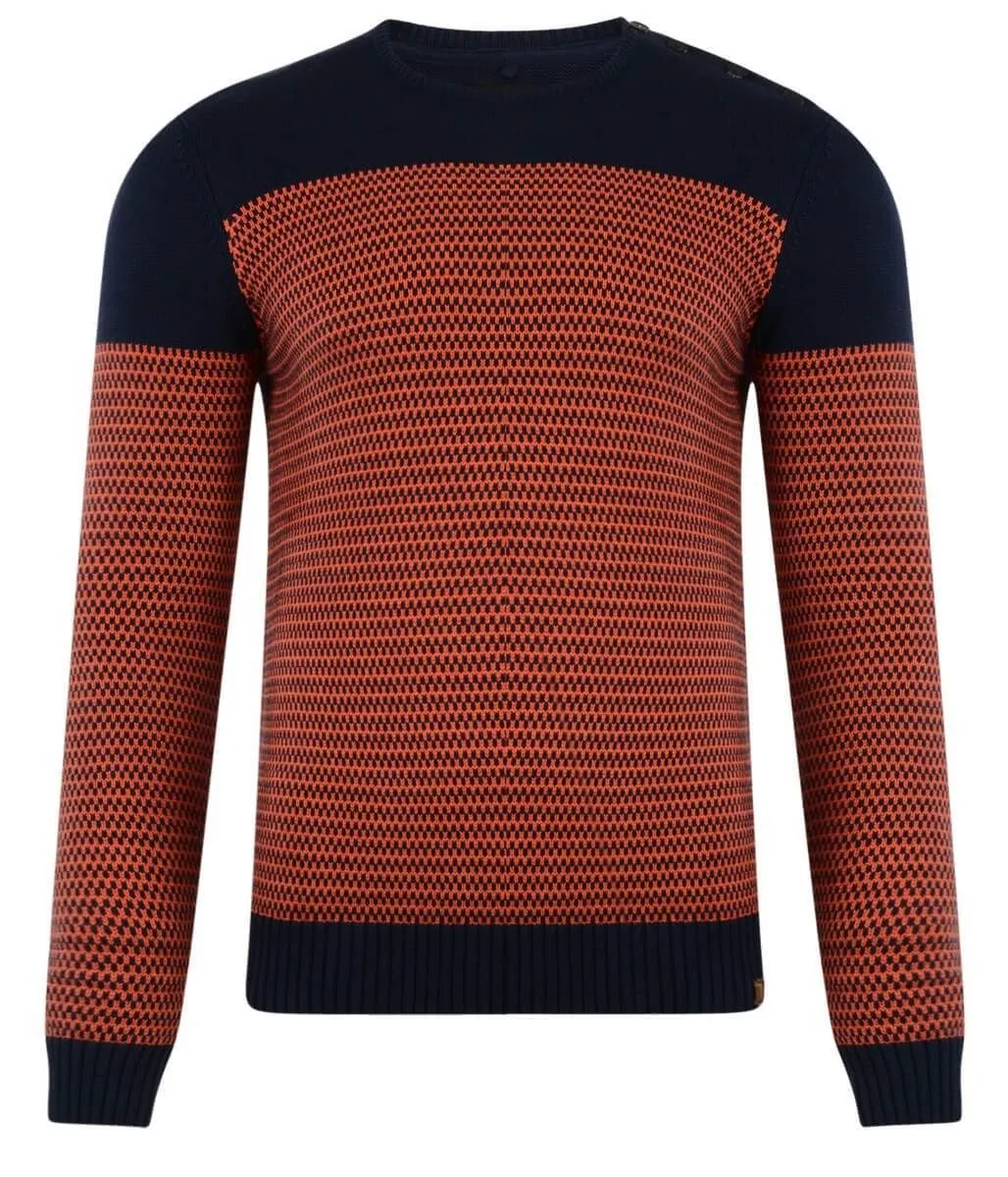 Navy Orange Blend Crew Neck Knit Pullover