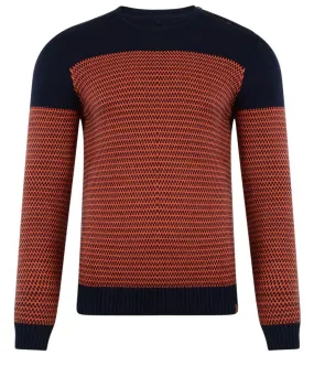 Navy Orange Blend Crew Neck Knit Pullover