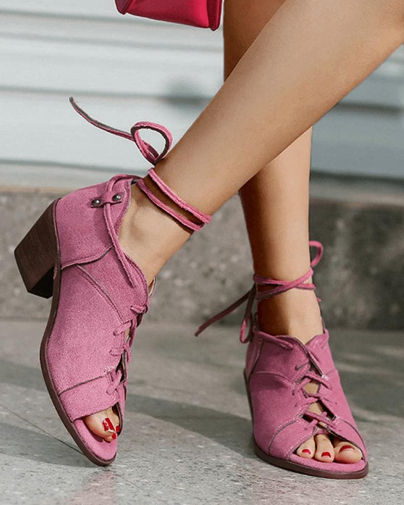 Block heel lace-up sandals