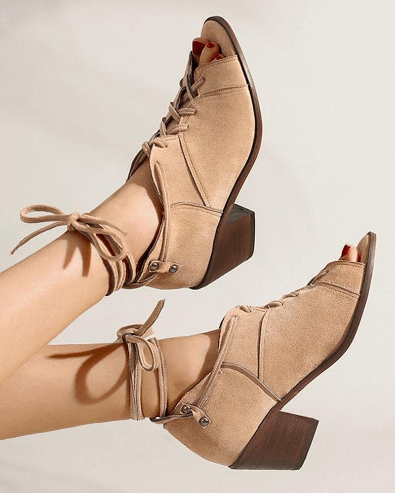 Block heel lace-up sandals