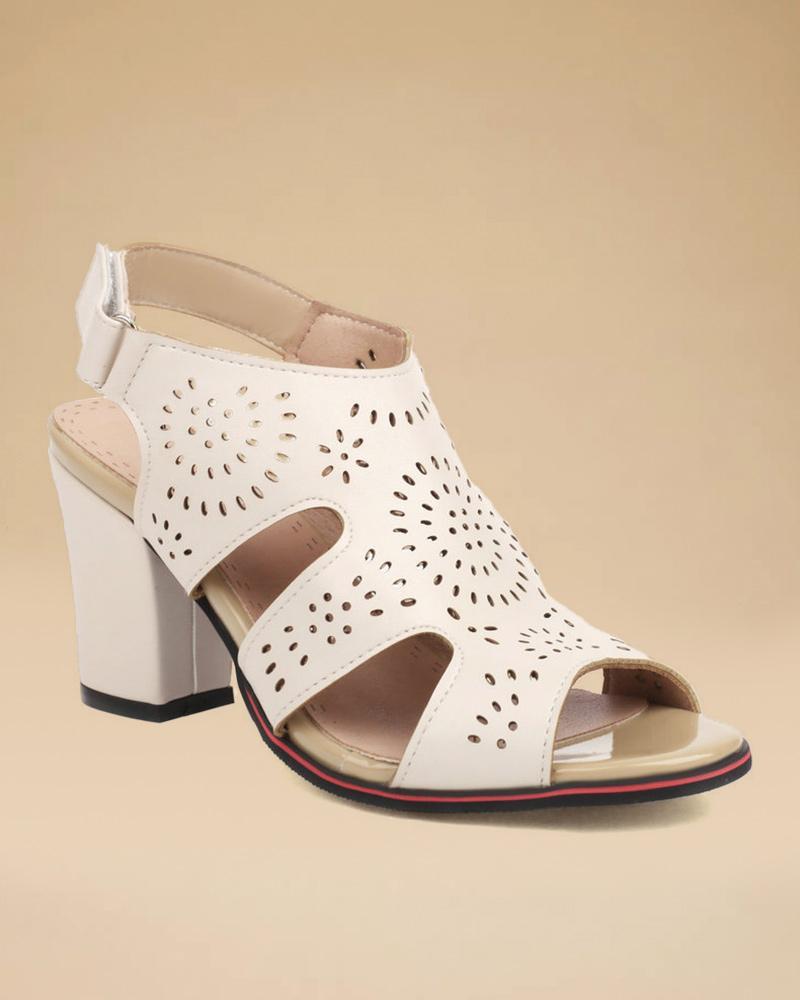 Block Heel Sandals with Hollow-out Design