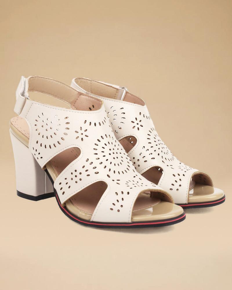 Block Heel Sandals with Hollow-out Design