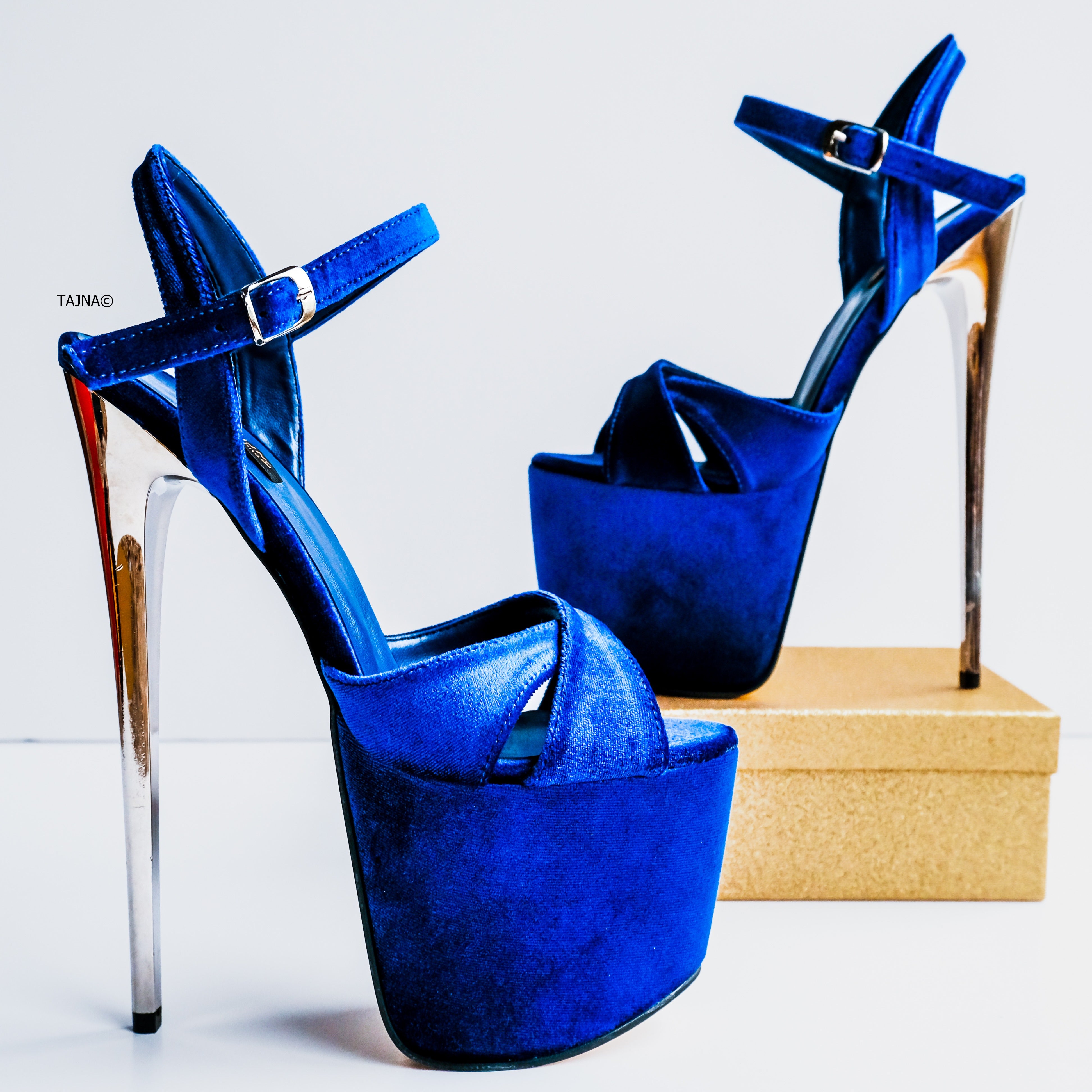 Blue Velvet High Heel Sandals