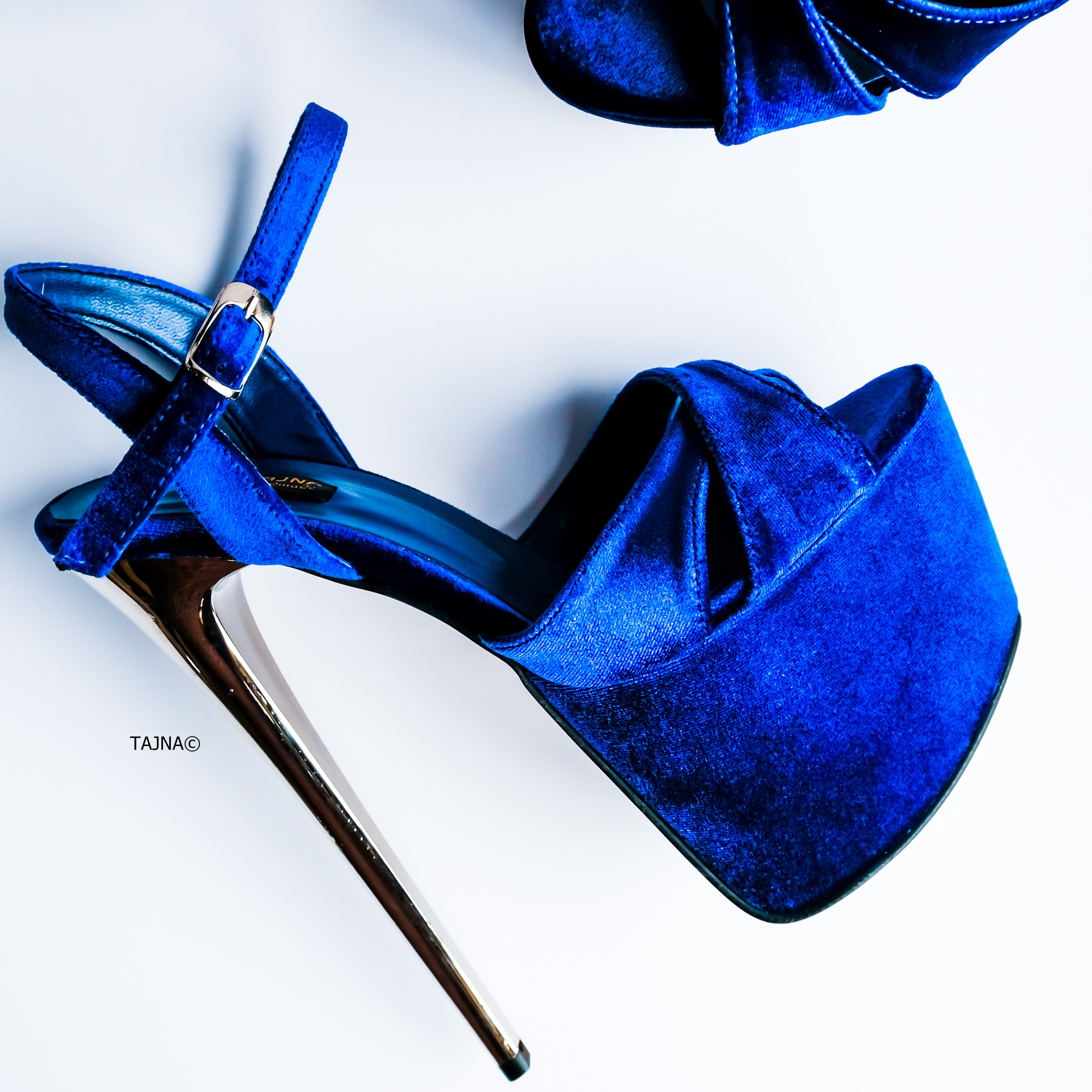 Blue Velvet High Heel Sandals