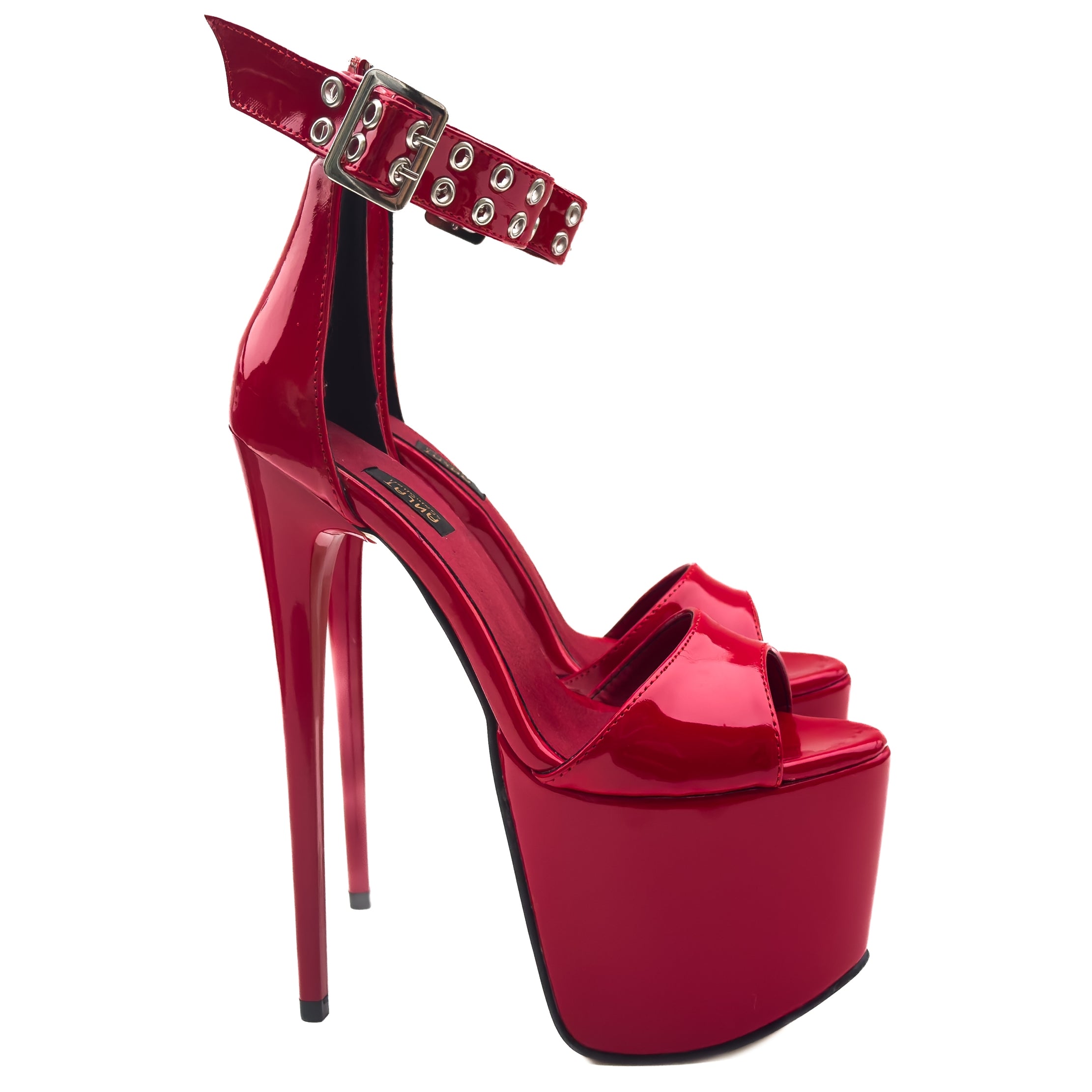 Bold Red Gloss Ankle Strap High Heel Sandals