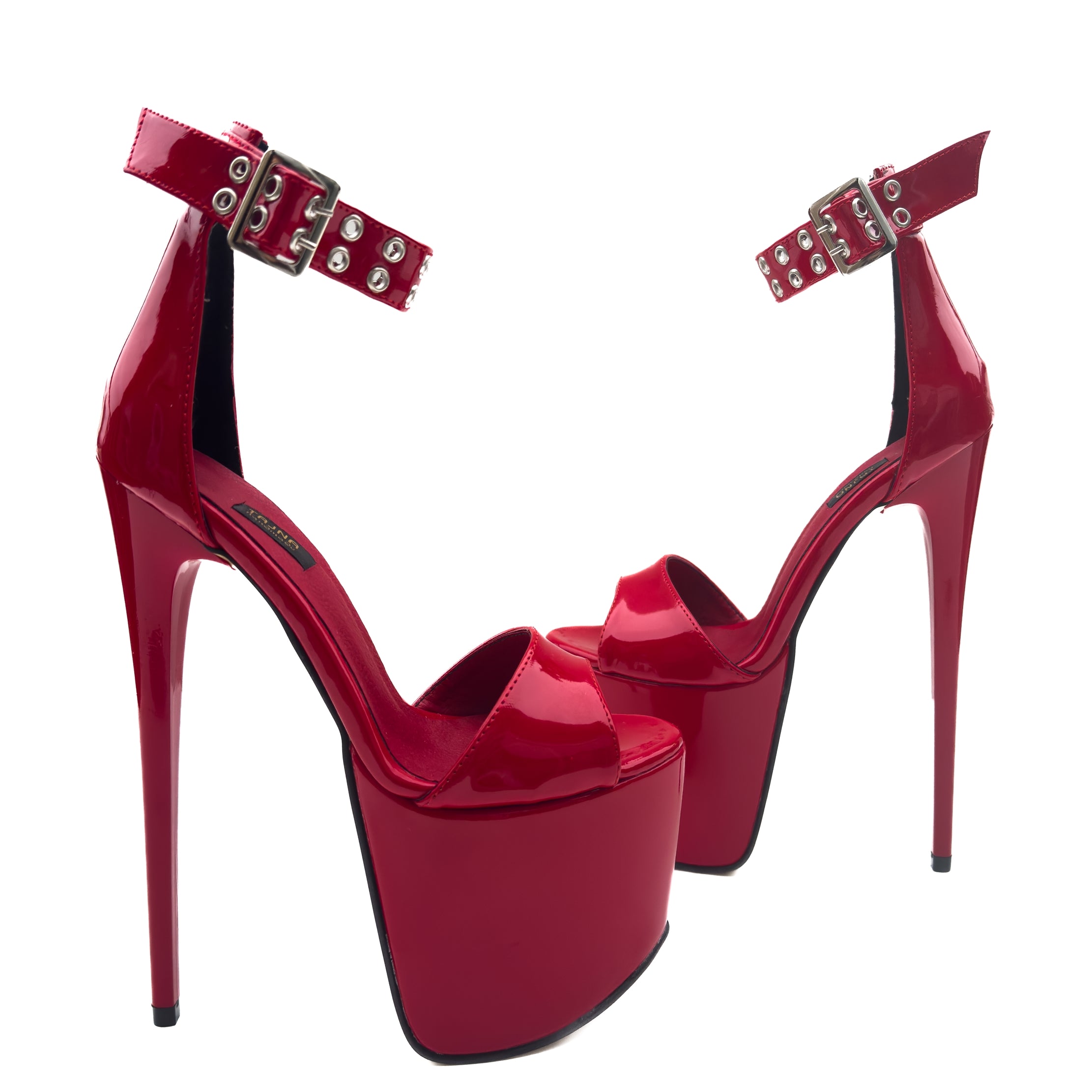 Bold Red Gloss Ankle Strap High Heel Sandals