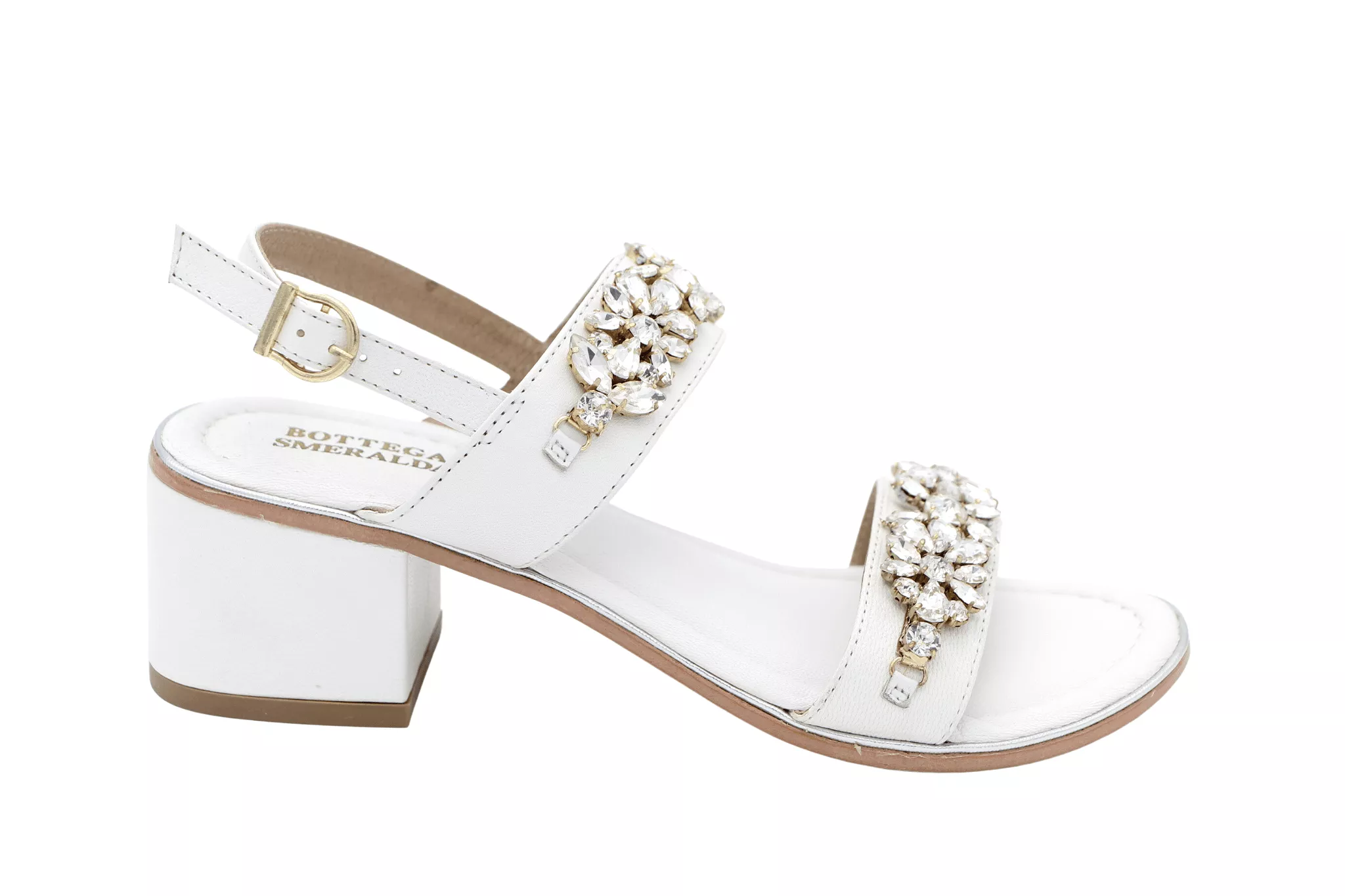 Bottega White Embellished Sandal Heel