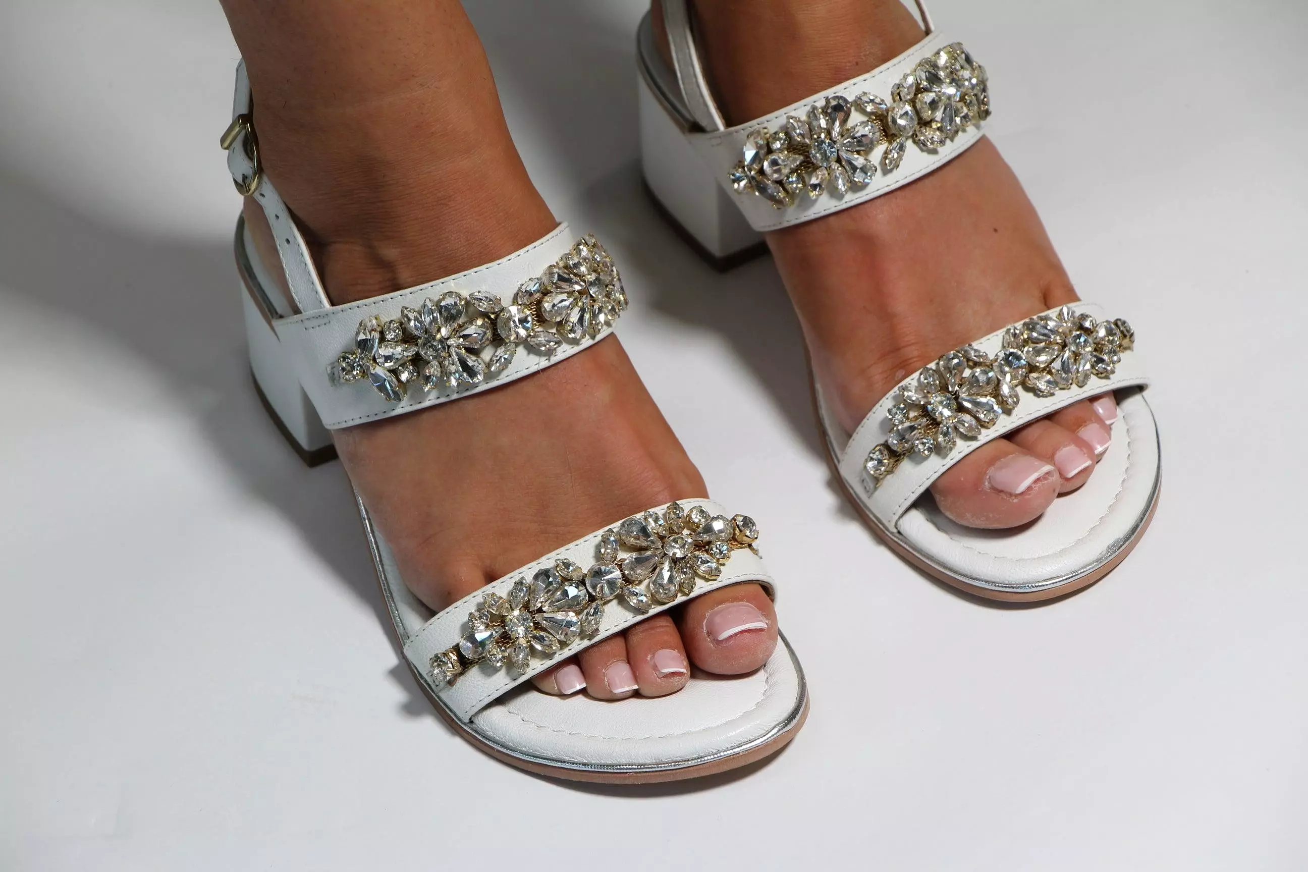 Bottega White Embellished Sandal Heel