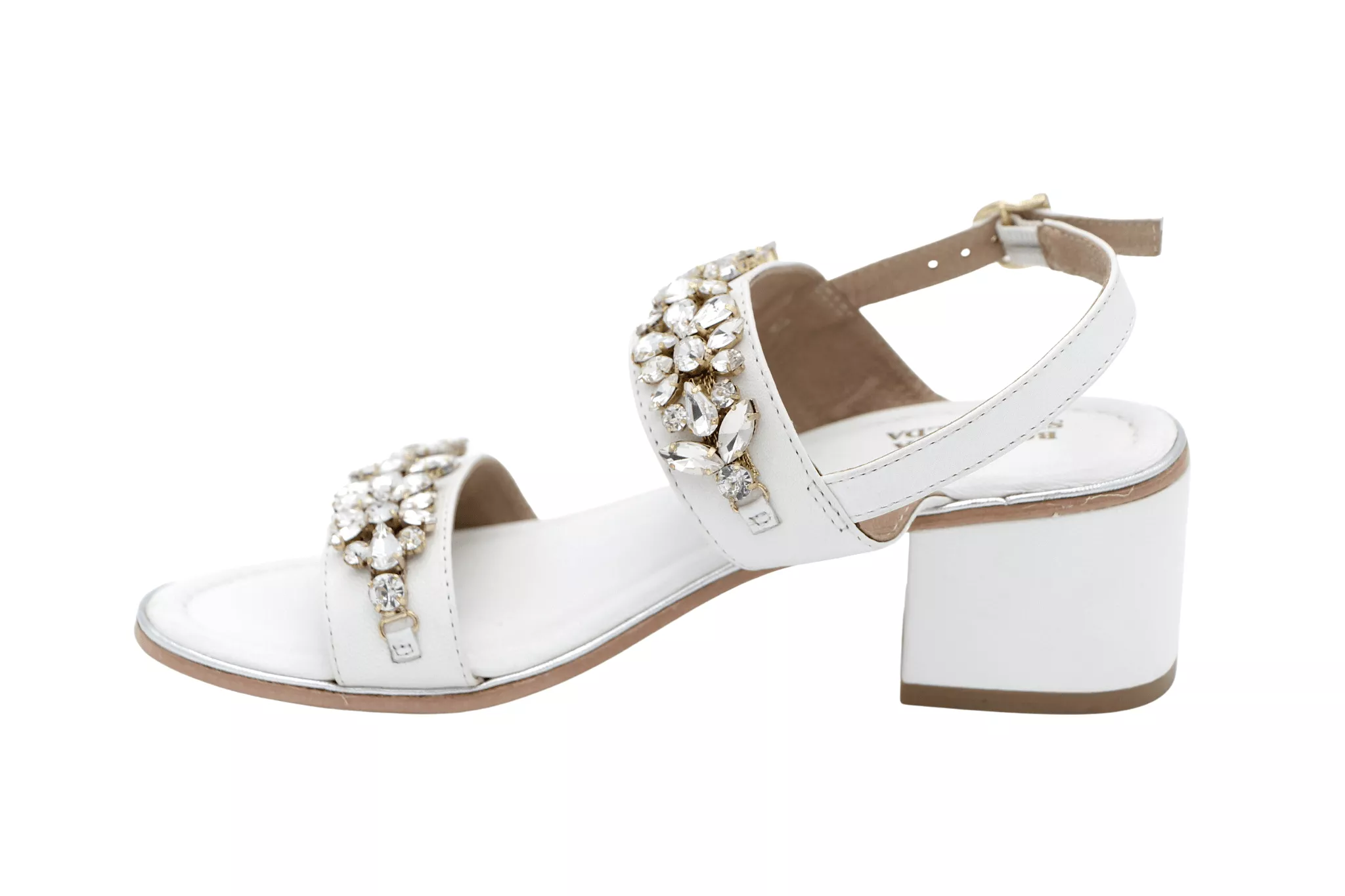 Bottega White Embellished Sandal Heel