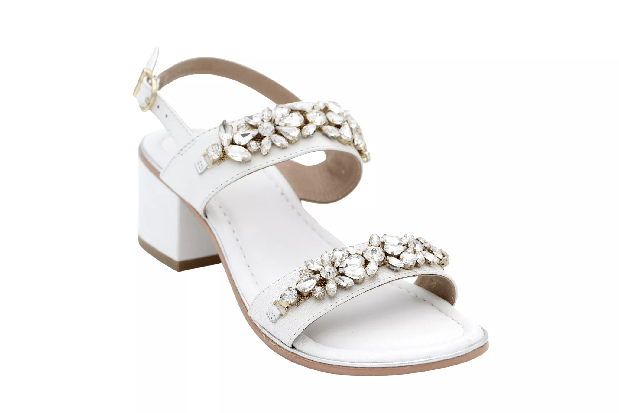 Bottega White Embellished Sandal Heel