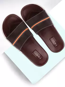 Brown Men's Casual Slip-On Color Block Slider Flip-Flops