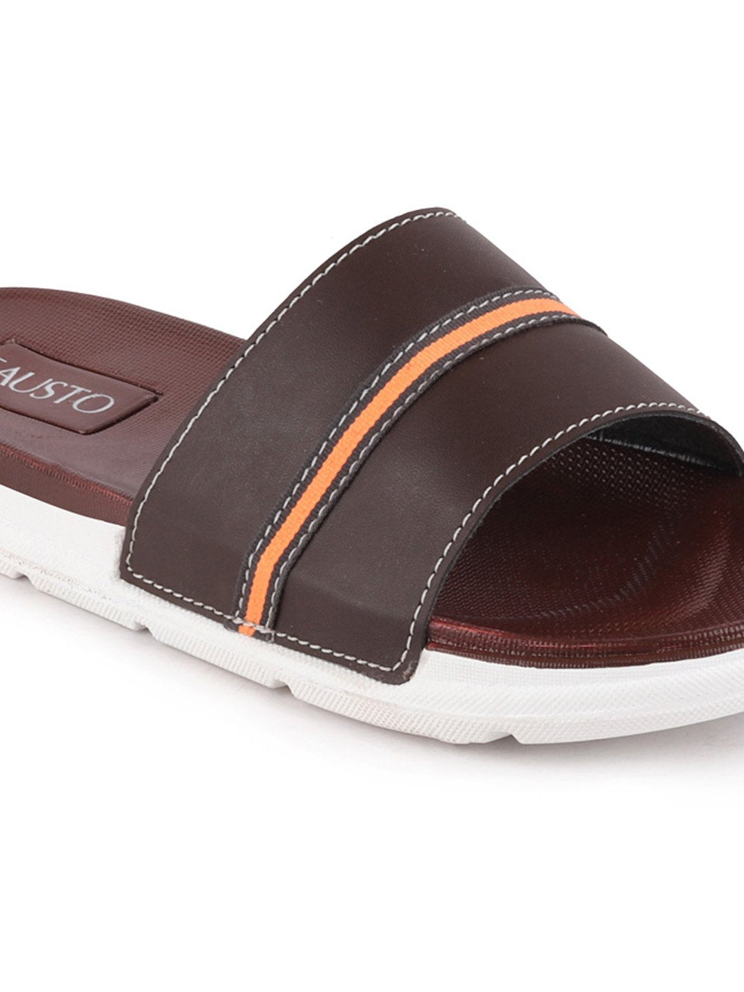 Brown Men's Casual Slip-On Color Block Slider Flip-Flops