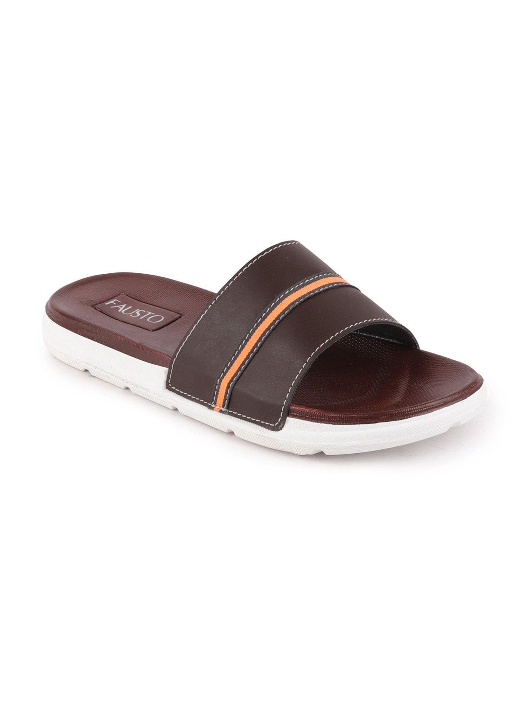 Brown Men's Casual Slip-On Color Block Slider Flip-Flops