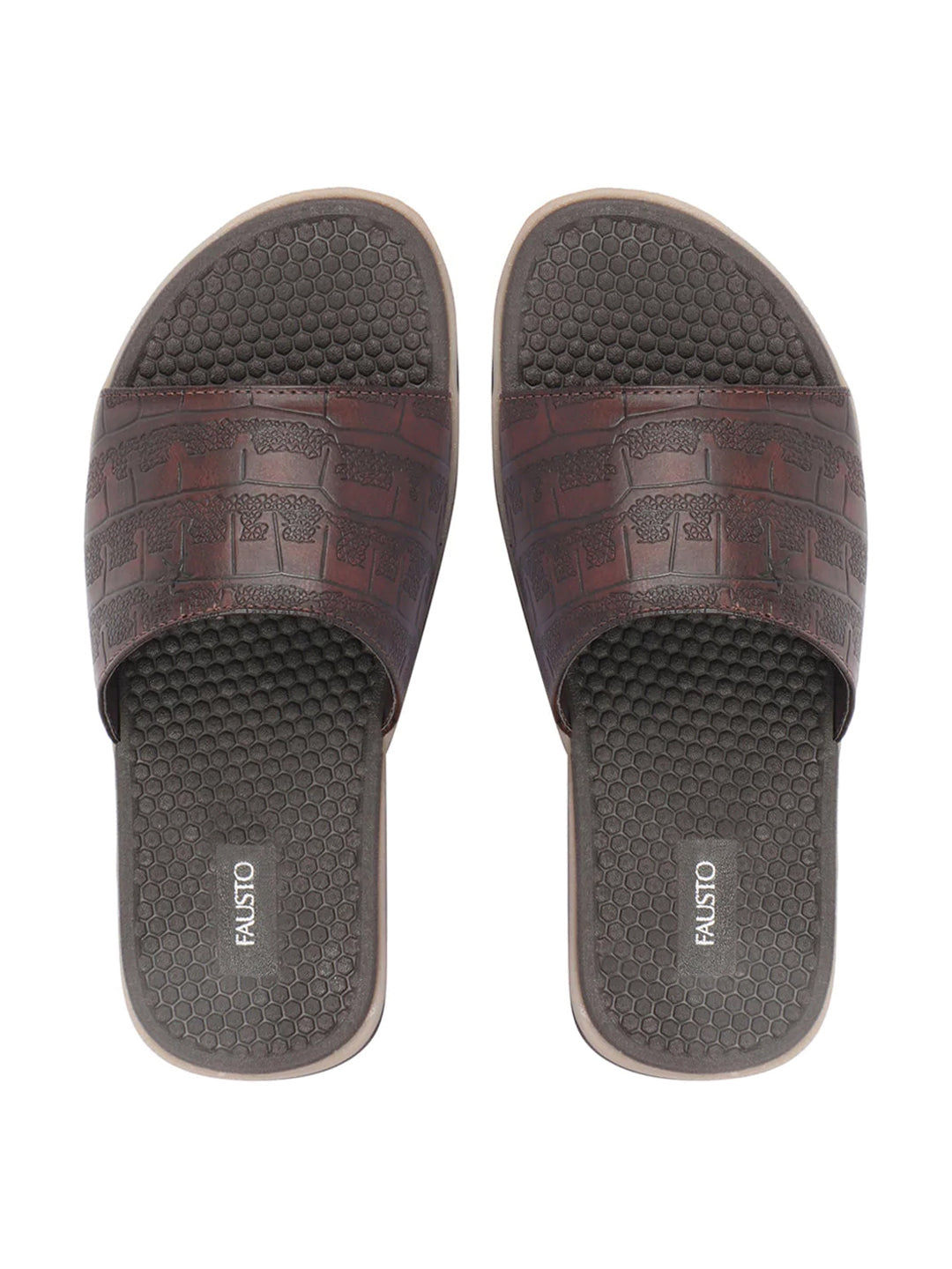 Brown Open Toe Slip-On Flip-Flops for Men