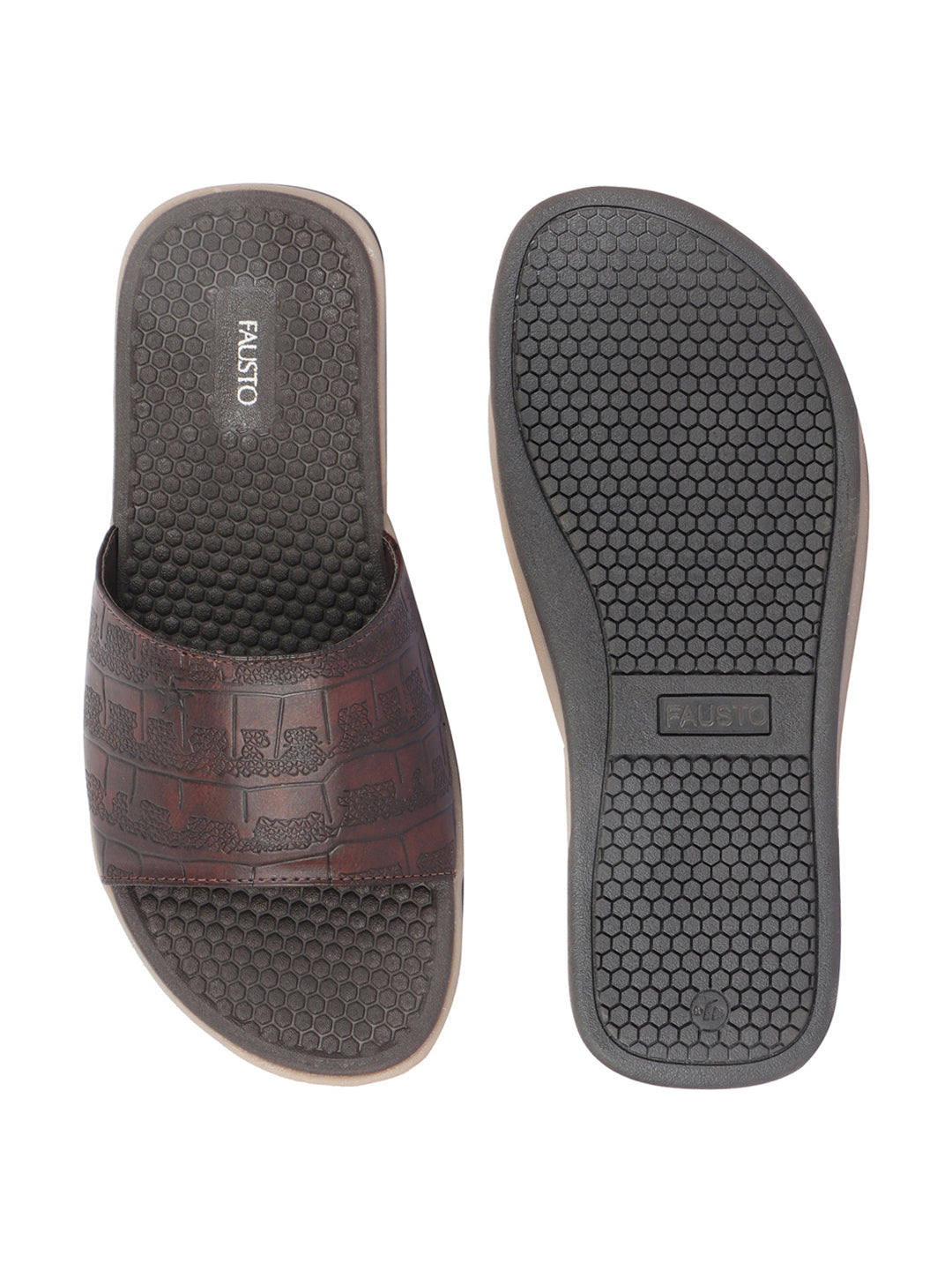 Brown Open Toe Slip-On Flip-Flops for Men