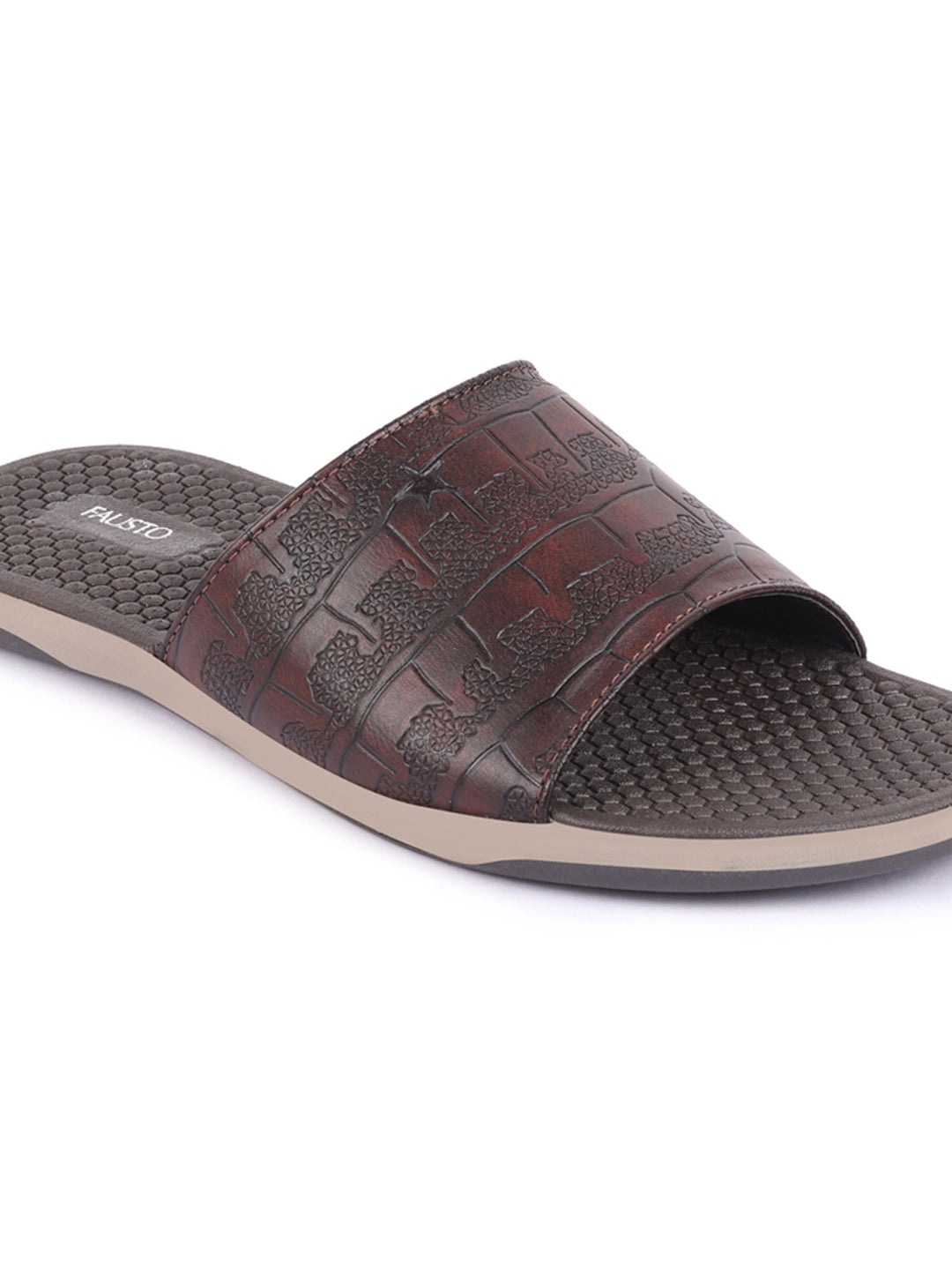 Brown Open Toe Slip-On Flip-Flops for Men