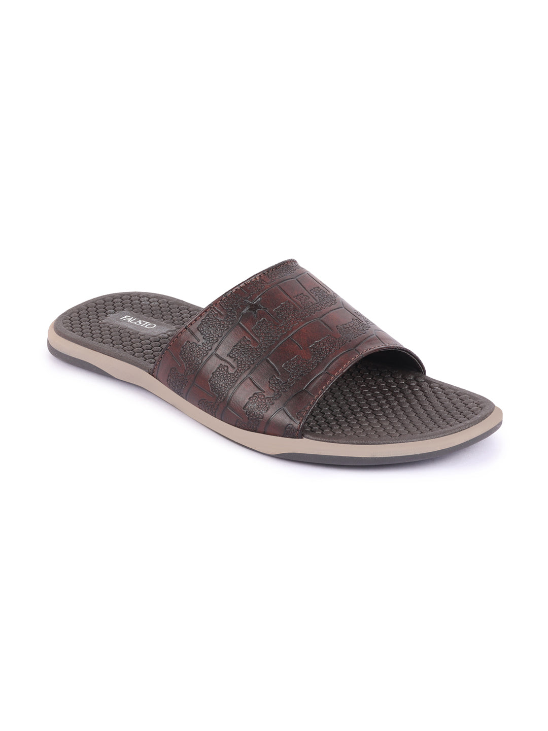 Brown Open Toe Slip-On Flip-Flops for Men