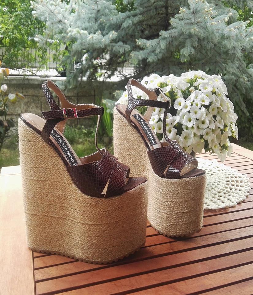 Brown wedge sandals 20 cm espadrilles