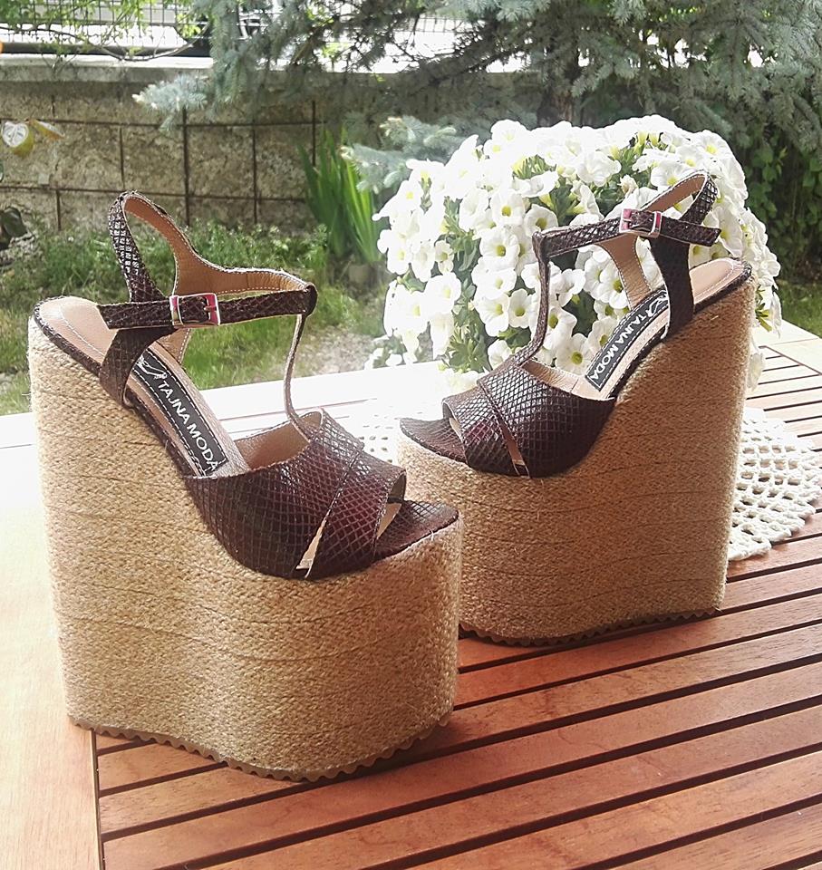 Brown wedge sandals 20 cm espadrilles