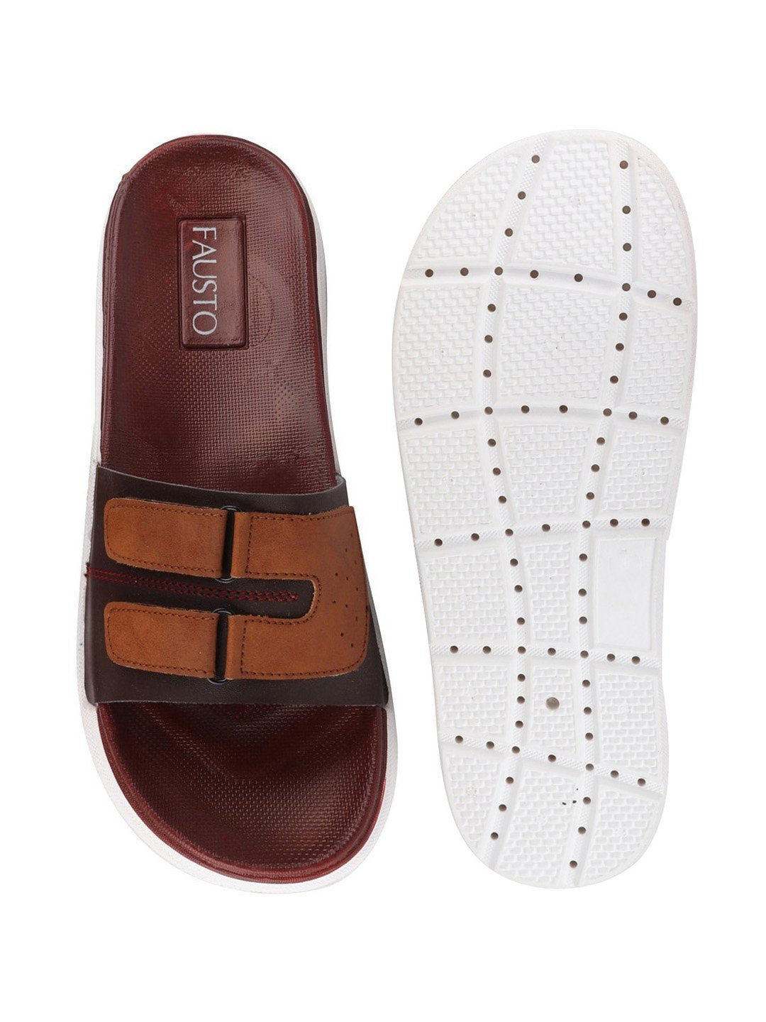 Brown/Tan Men's Casual Slip-On Multistrap Slider Flip-Flops