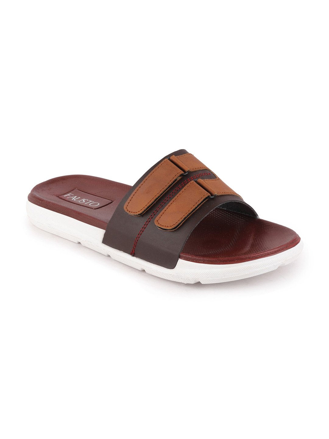 Brown/Tan Men's Casual Slip-On Multistrap Slider Flip-Flops